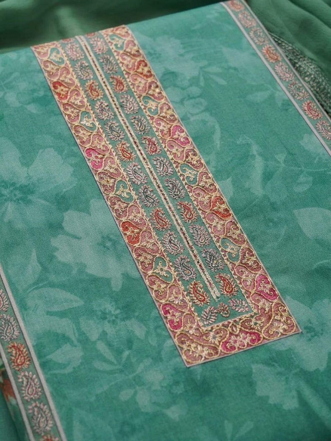 Rama Green Cotton Blend Embroidered Unstitched Dress Material