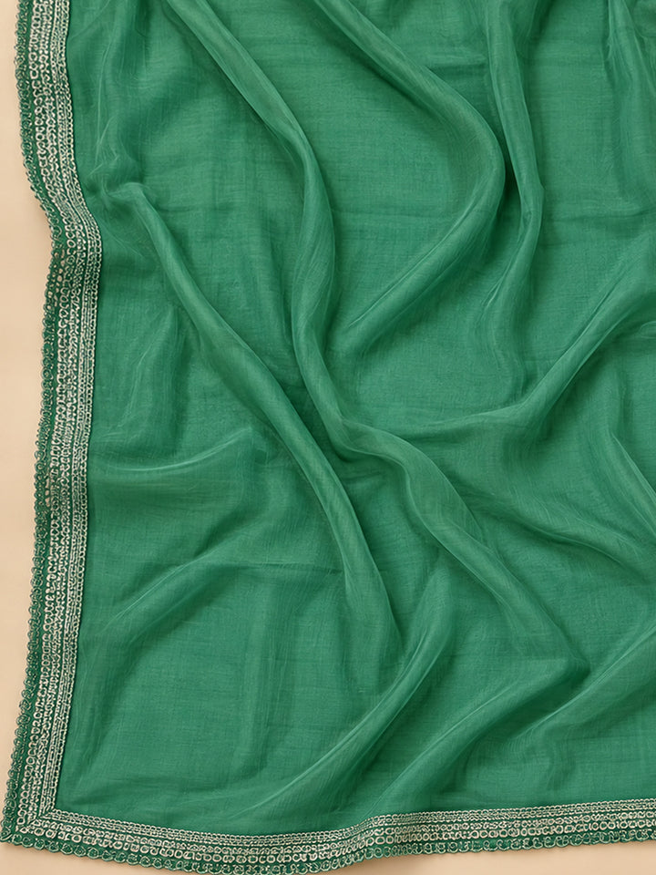 Rama Green Cotton Blend Embroidered Unstitched Dress Material