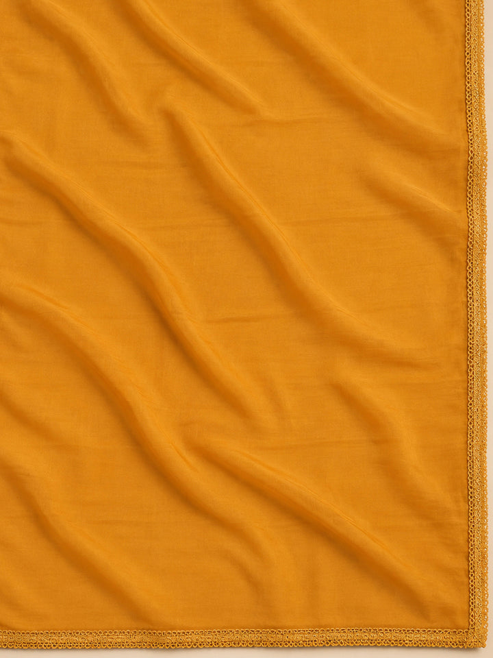 Mustard Cotton Blend Printed Unstitched Dress Material