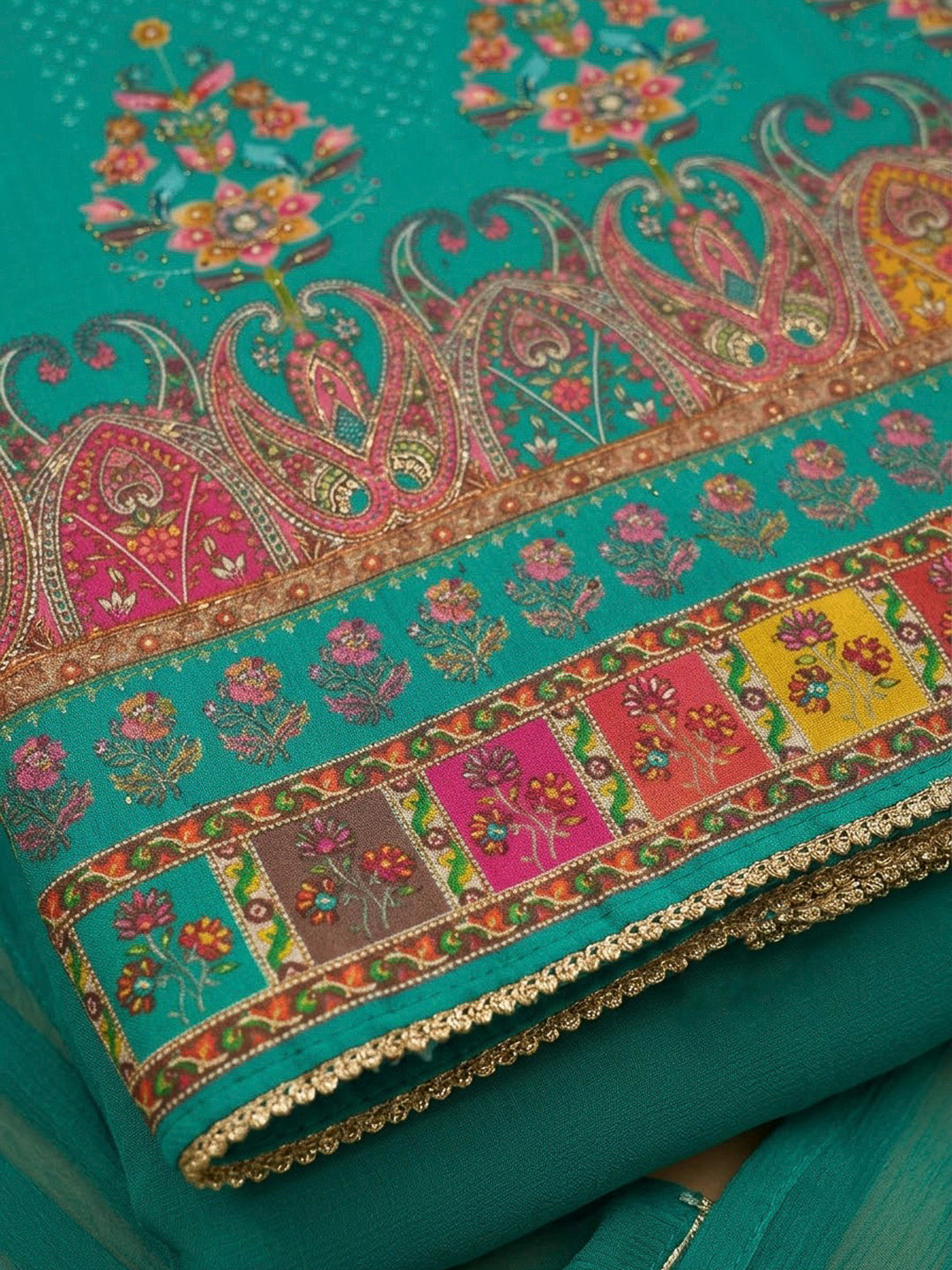 Rama Green Cotton Blend Printed Unstitched Dress Material
