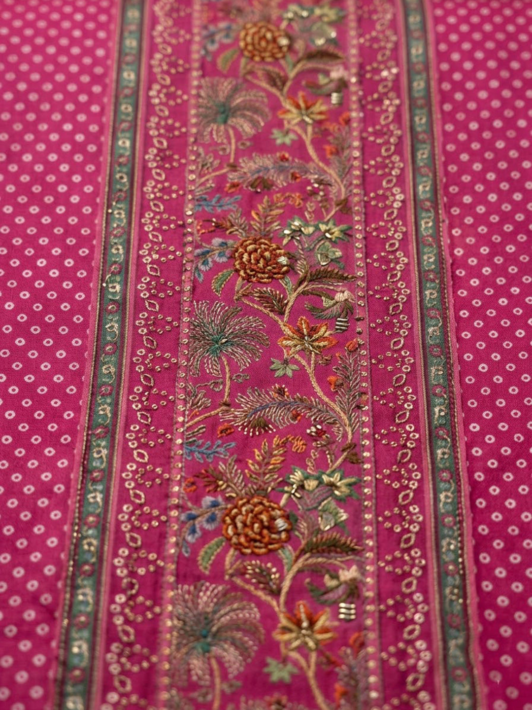 Pink Cotton Blend Printed Unstitched Dress Material