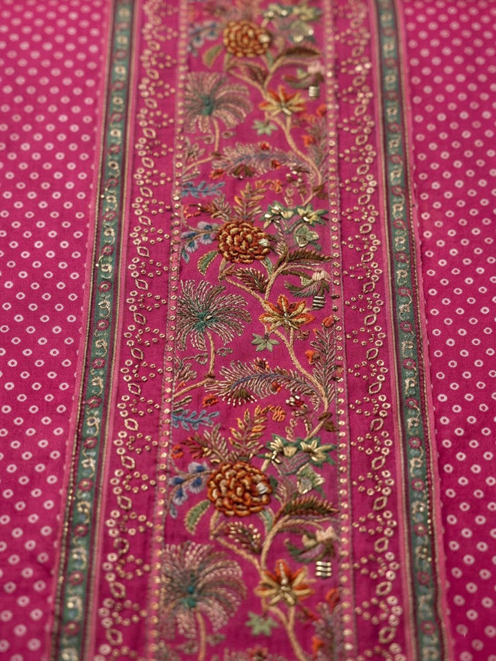 Pink Cotton Blend Printed Unstitched Dress Material