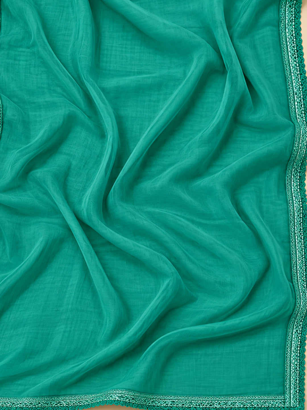 Rama Green Cotton Blend Printed Unstitched Dress Material