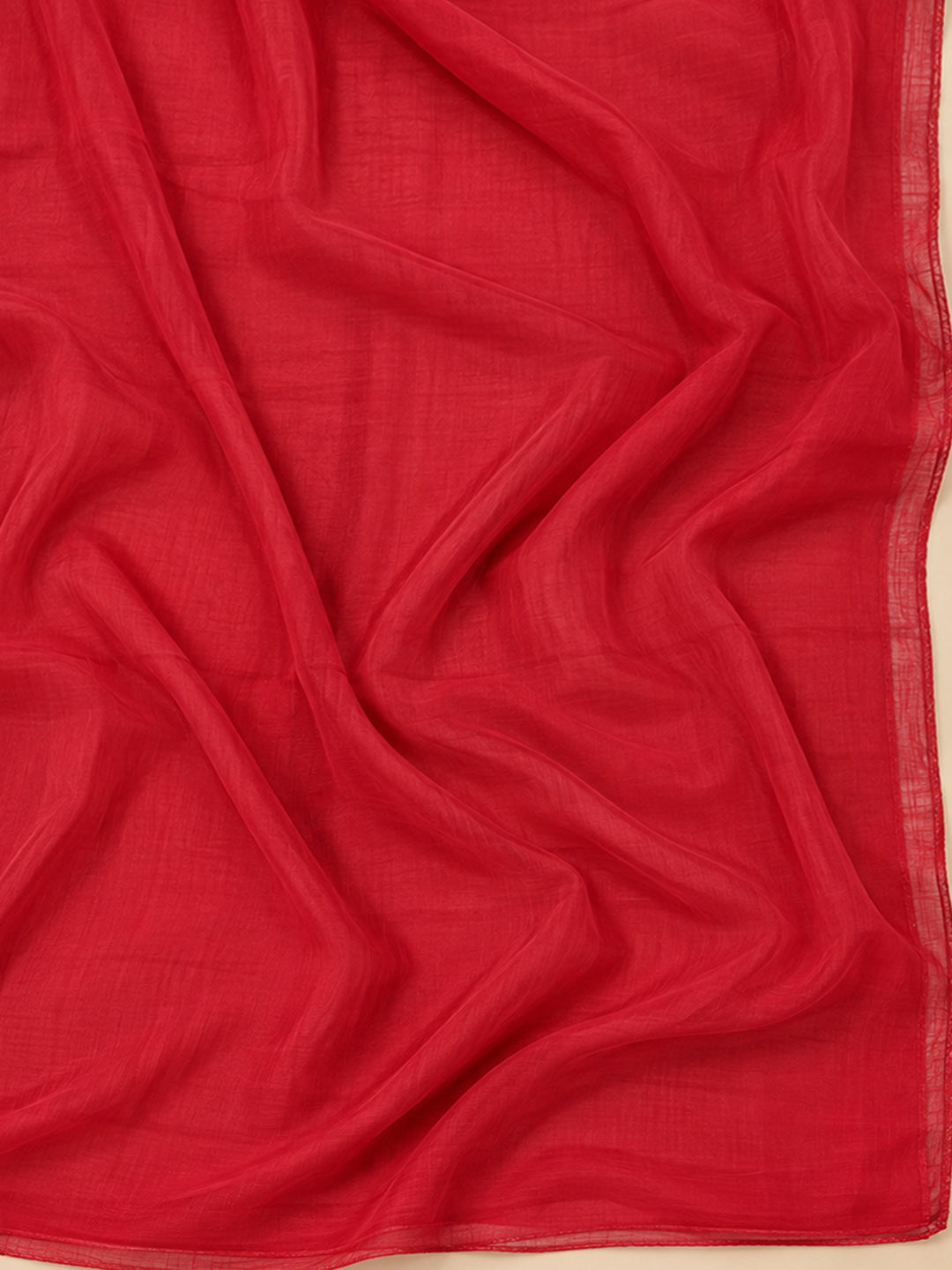 Red Cotton Blend Printed Unstitched Dress Material