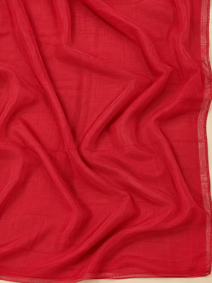 Red Cotton Blend Printed Unstitched Dress Material