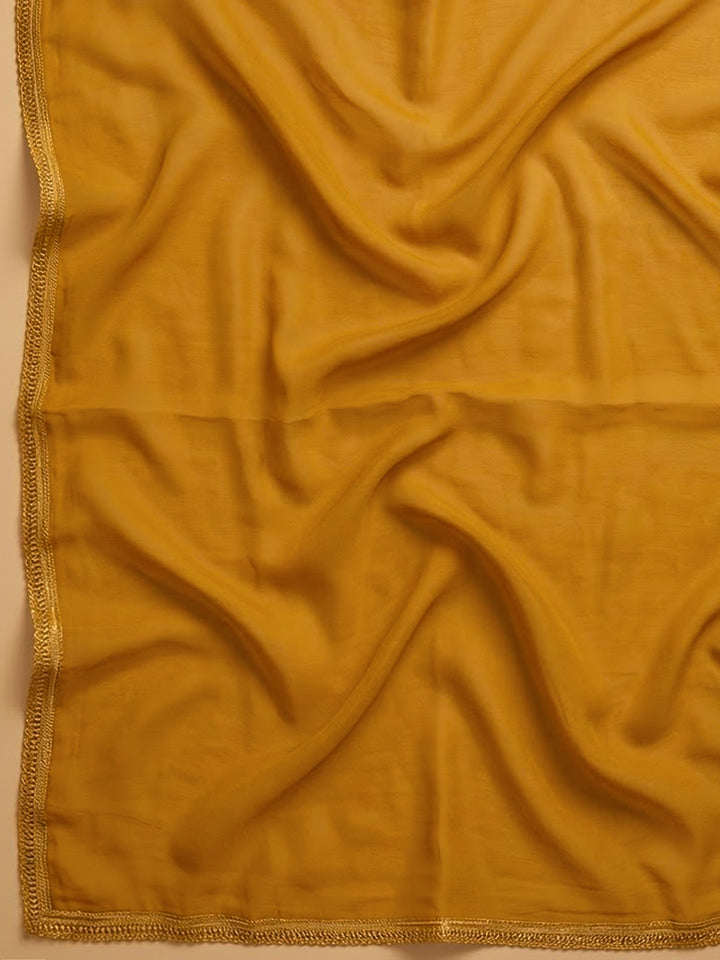 Mustard Cotton Blend Printed Unstitched Dress Material