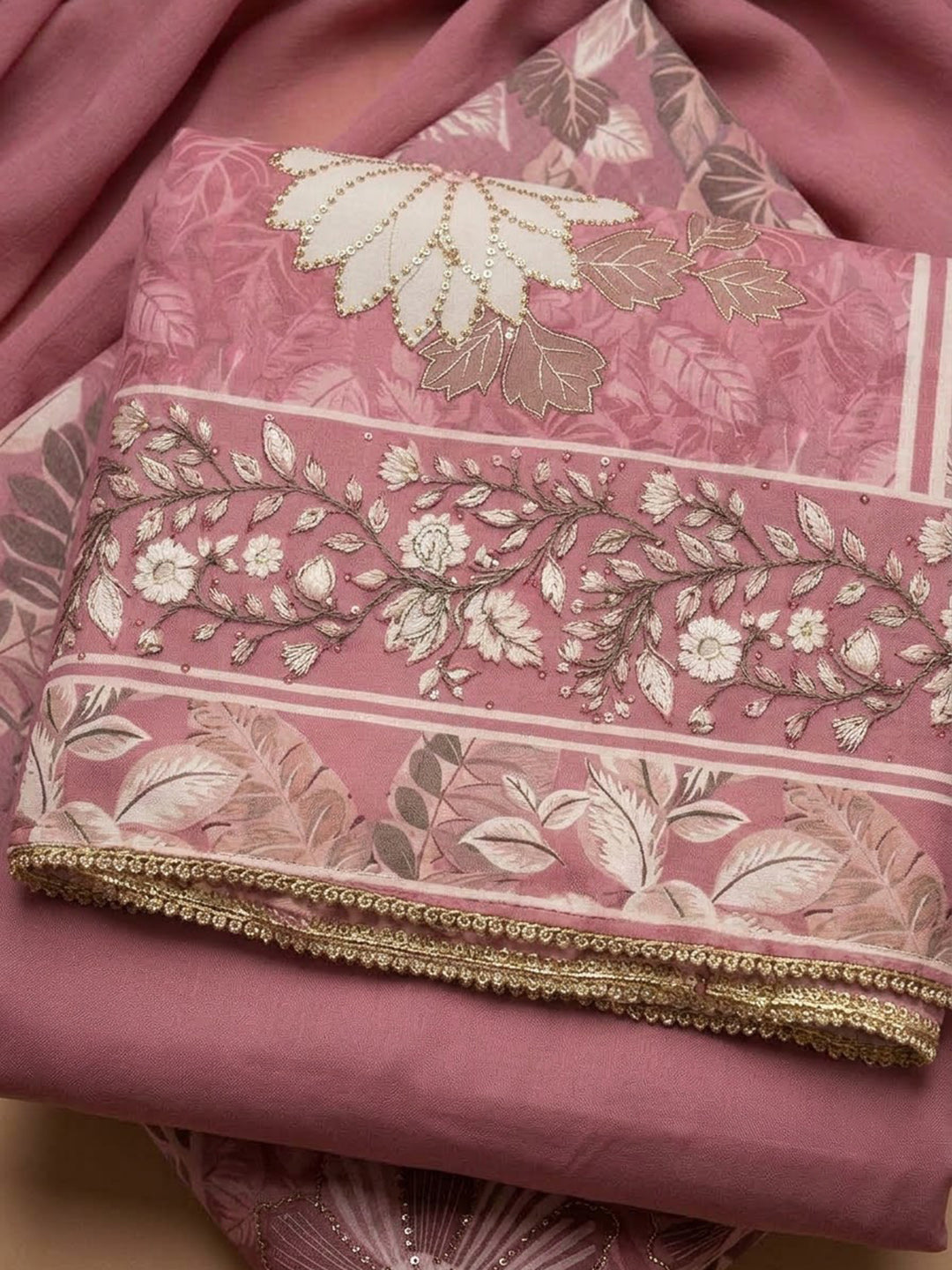 Onion Pink Cotton Blend Printed Unstitched Dress Material