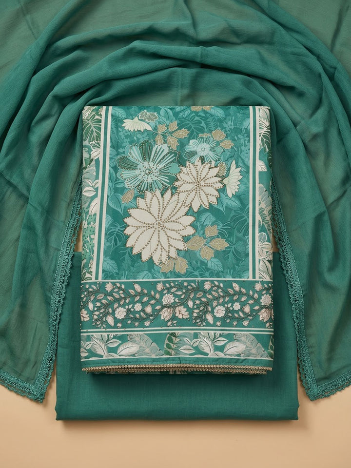 Rama Green Cotton Blend Printed Unstitched Dress Material
