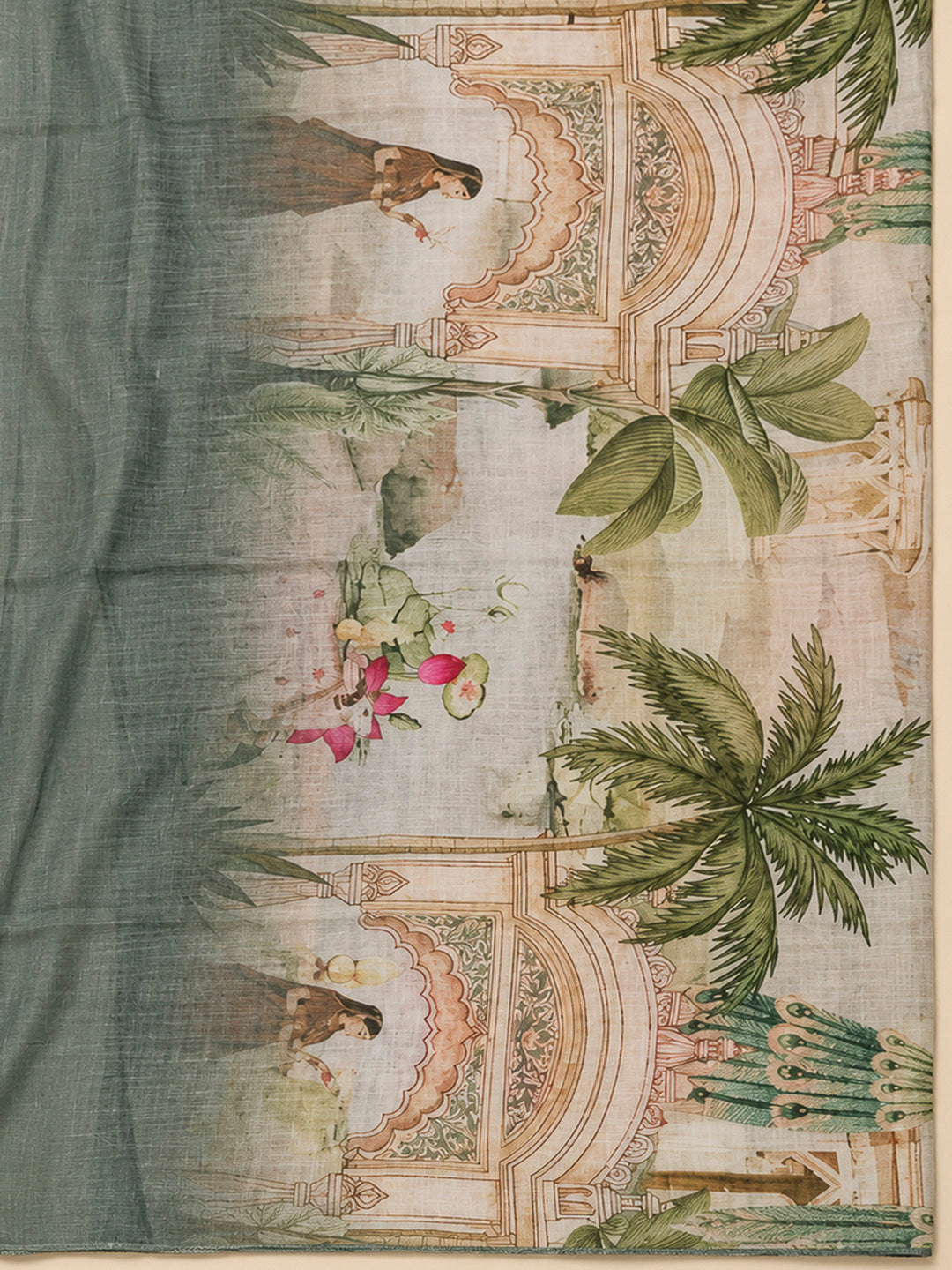 Aqua Linen Blend Embroidered Unstitched Dress Material