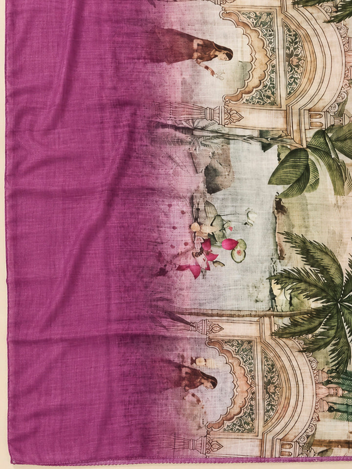 Purple Linen Blend Embroidered Unstitched Dress Material