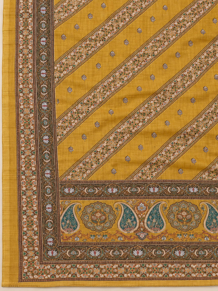 Mustard Chanderi Embroidered Unstitched Dress Material