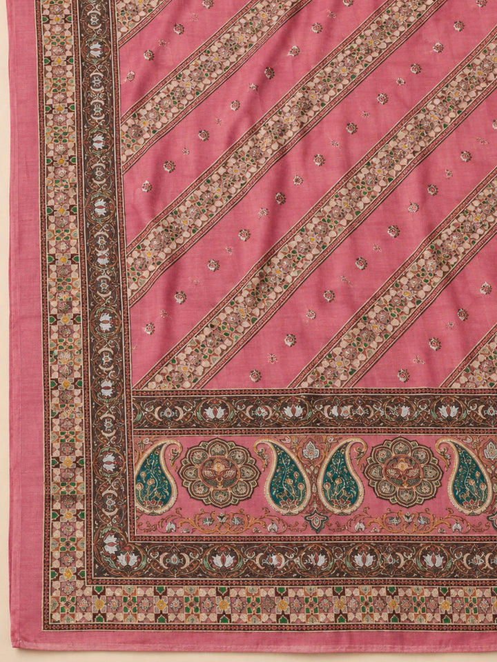 Onion Pink Chanderi Embroidered Unstitched Dress Material
