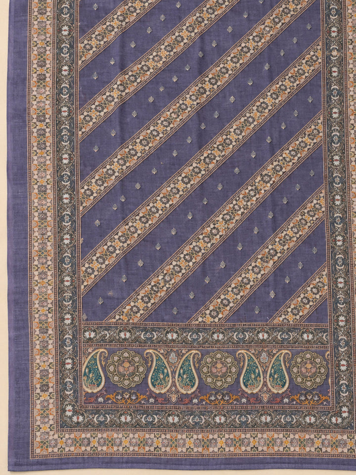 Purple Chanderi Embroidered Unstitched Dress Material