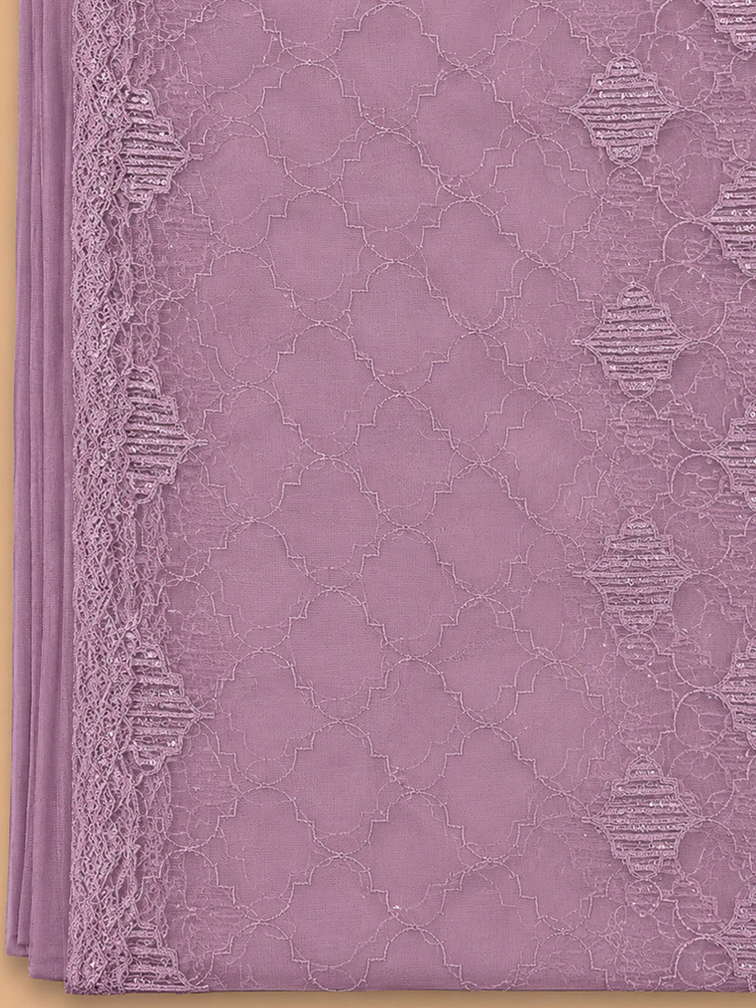 Lavender Chanderi Embroidered Unstitched Dress Material