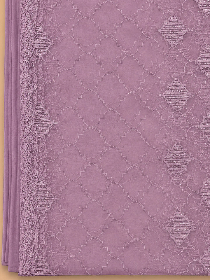 Lavender Chanderi Embroidered Unstitched Dress Material