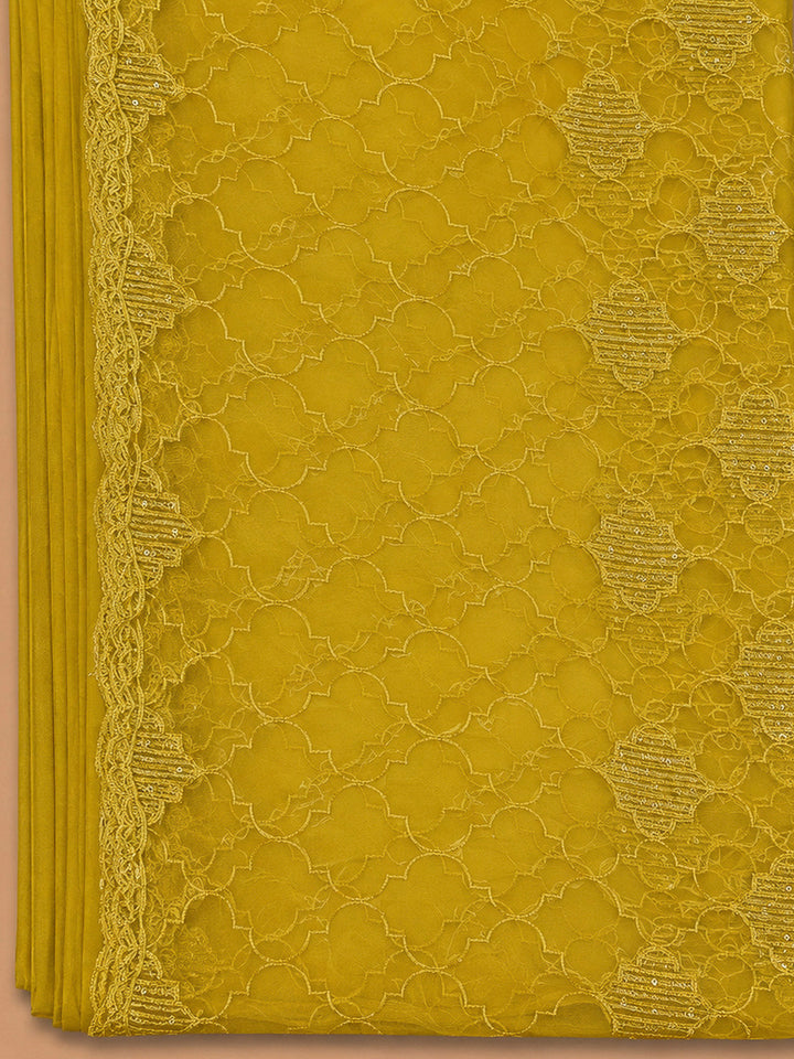 Mustard Chanderi Embroidered Unstitched Dress Material