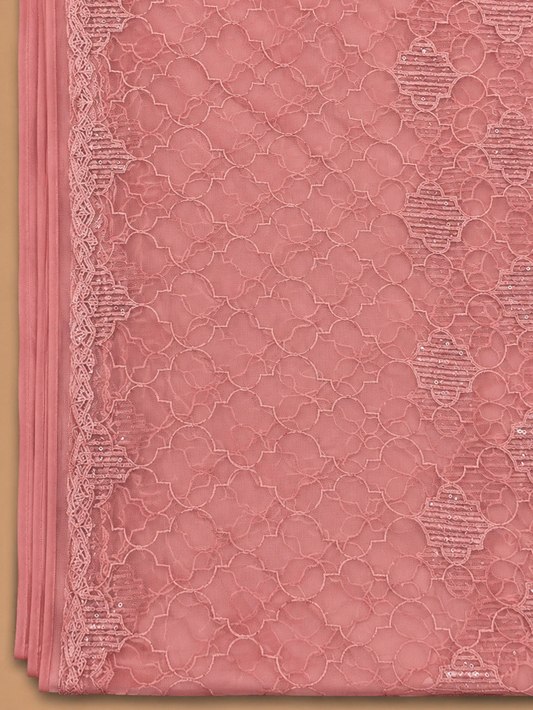 Onion Pink Chanderi Embroidered Unstitched Dress Material