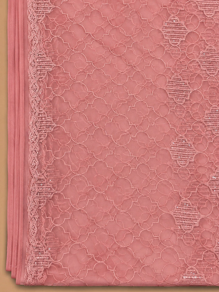 Onion Pink Chanderi Embroidered Unstitched Dress Material