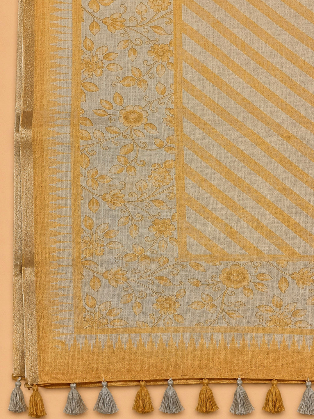 Mustard Cotton Blend Printed Unstitched Dress Material
