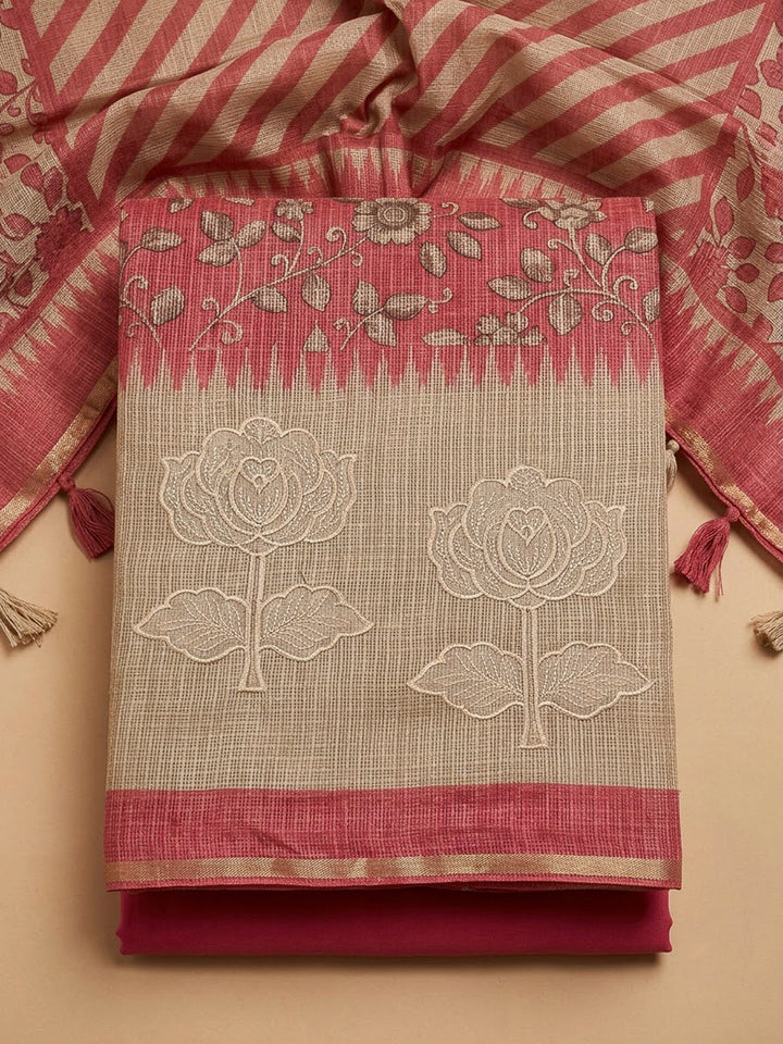Onion Pink Cotton Blend Printed Unstitched Dress Material