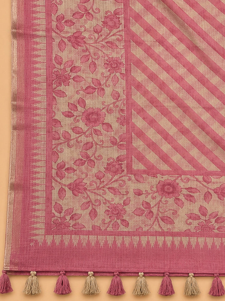 Onion Pink Cotton Blend Printed Unstitched Dress Material