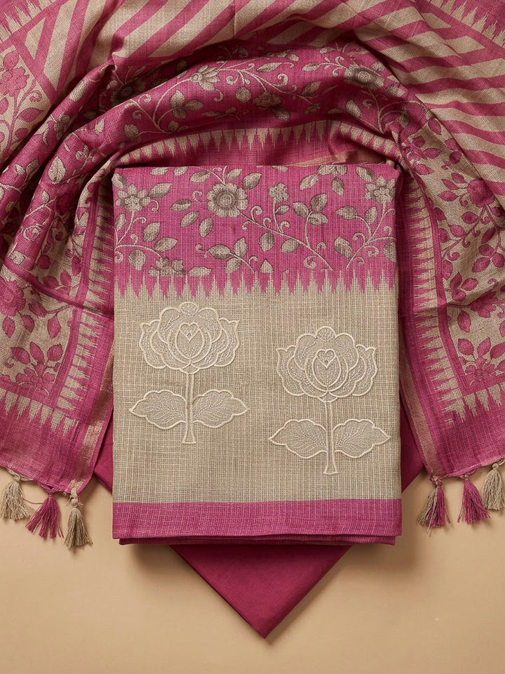 Pink Cotton Blend Printed Unstitched Dress Material