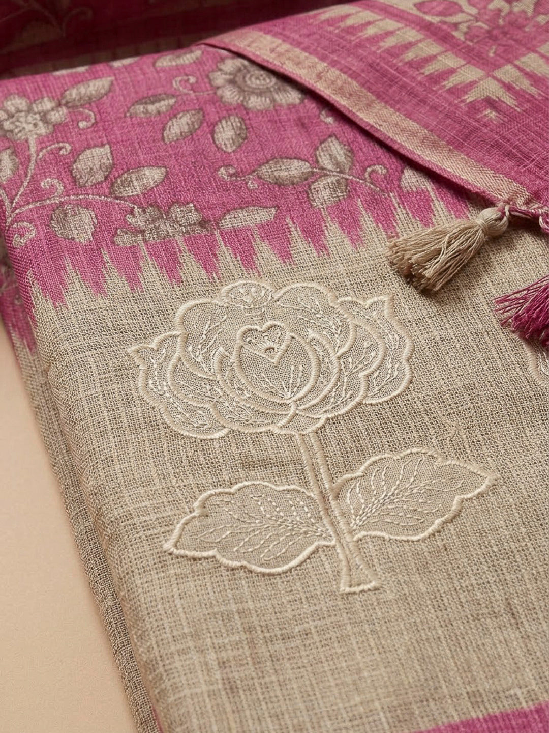 Pink Cotton Blend Printed Unstitched Dress Material