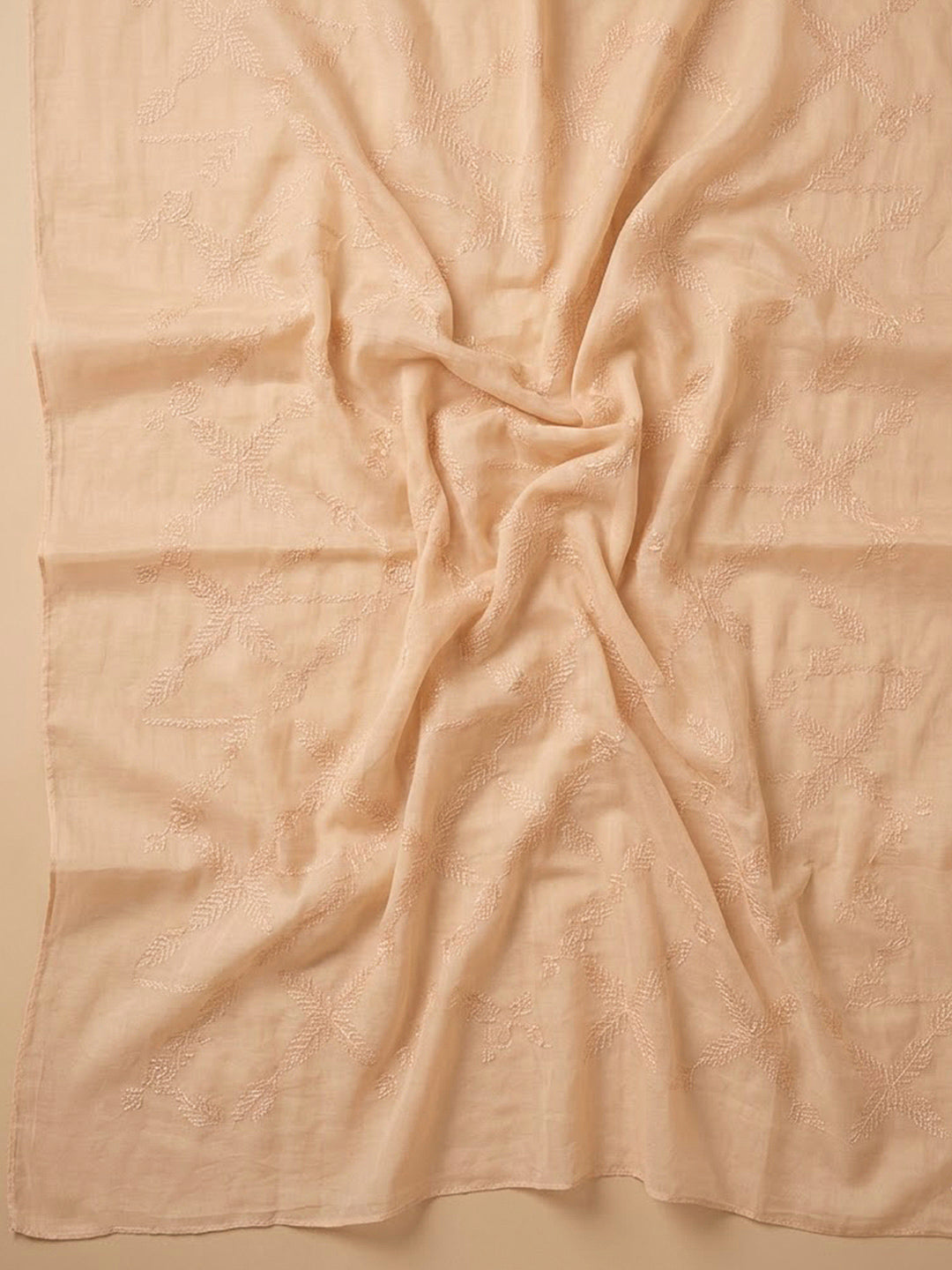Beige Cotton Blend Printed Unstitched Dress Material