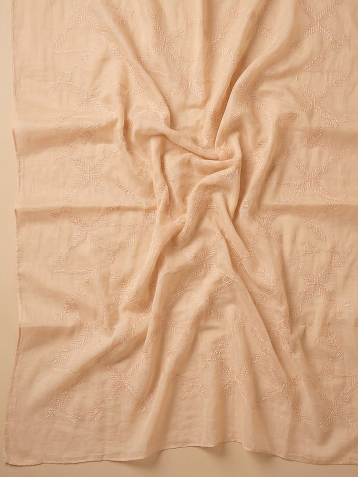 Beige Cotton Blend Printed Unstitched Dress Material