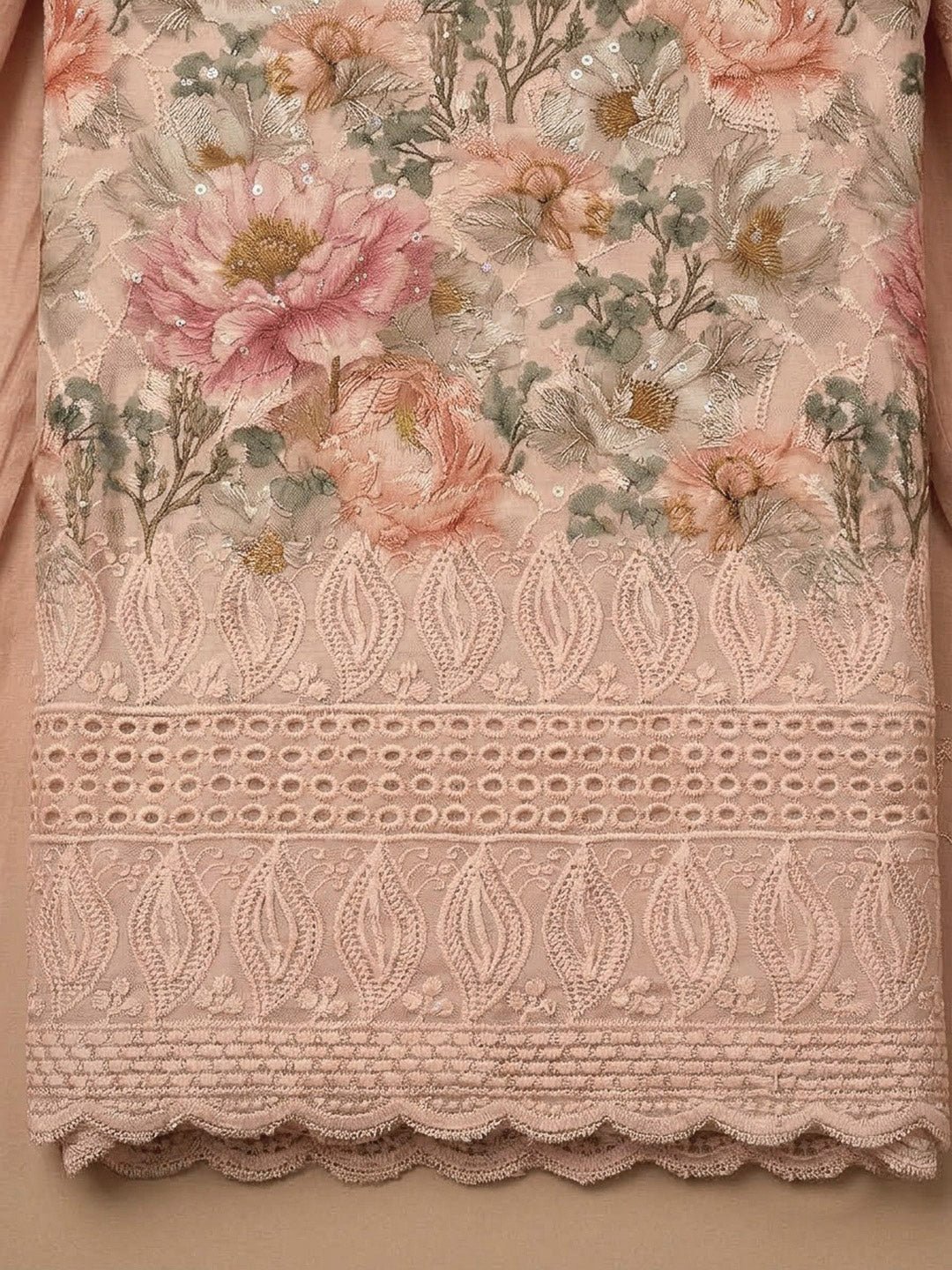 Peach Cotton Blend Printed Unstitched Dress Material