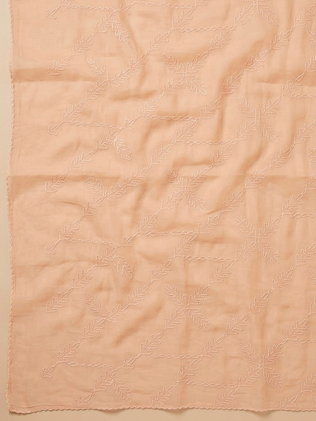 Peach Cotton Blend Printed Unstitched Dress Material