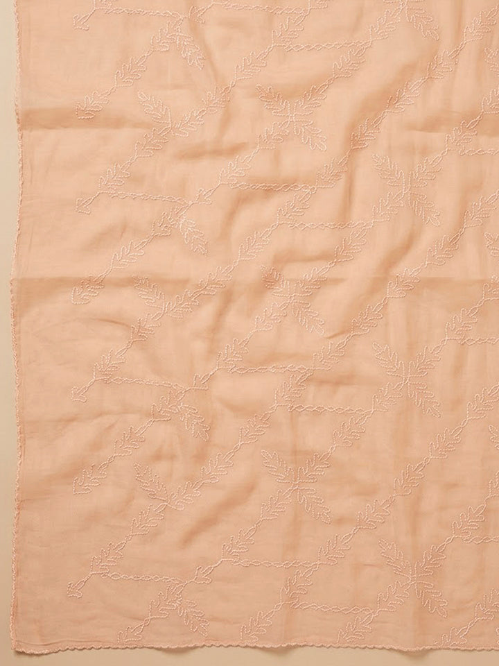Peach Cotton Blend Printed Unstitched Dress Material