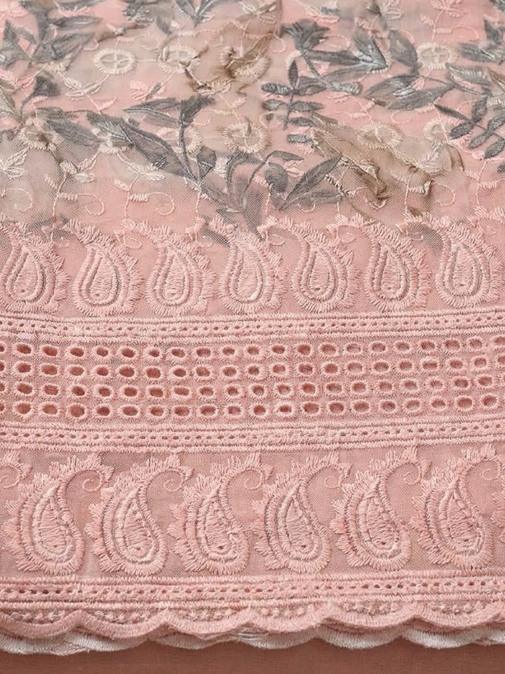 Peach Cotton Blend Printed Unstitched Dress Material