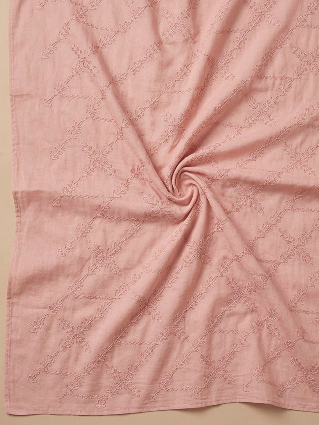 Peach Cotton Blend Printed Unstitched Dress Material