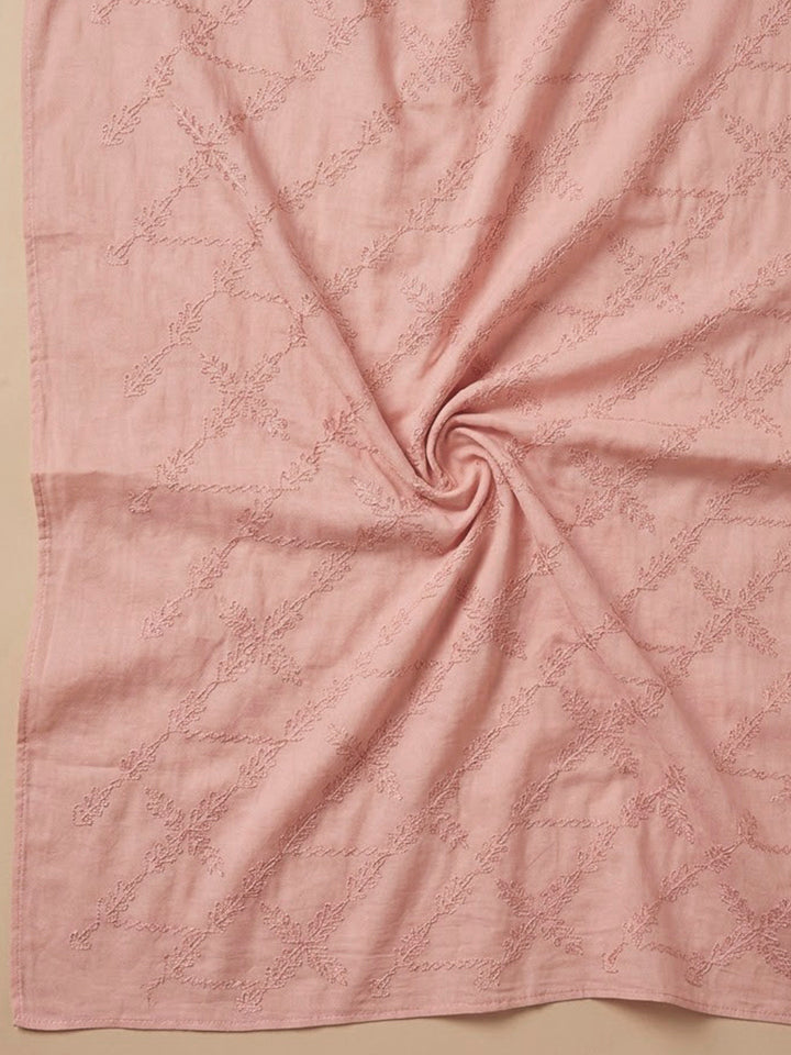 Peach Cotton Blend Printed Unstitched Dress Material