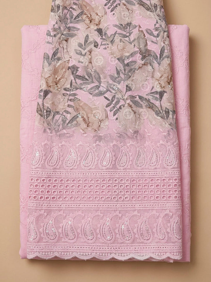 Pink Cotton Blend Printed Unstitched Dress Material