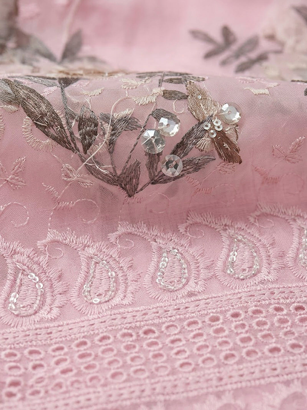 Pink Cotton Blend Printed Unstitched Dress Material