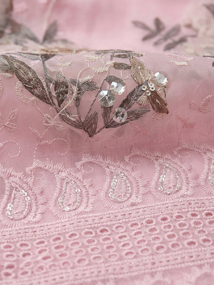 Pink Cotton Blend Printed Unstitched Dress Material