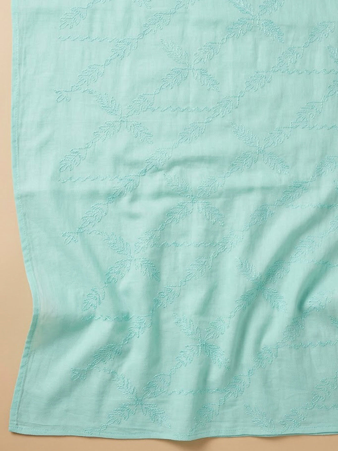 Sea Green Cotton Blend Printed Unstitched Dress Material