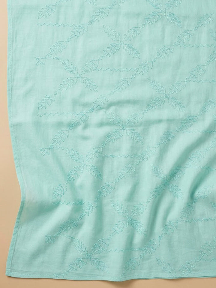 Sea Green Cotton Blend Printed Unstitched Dress Material