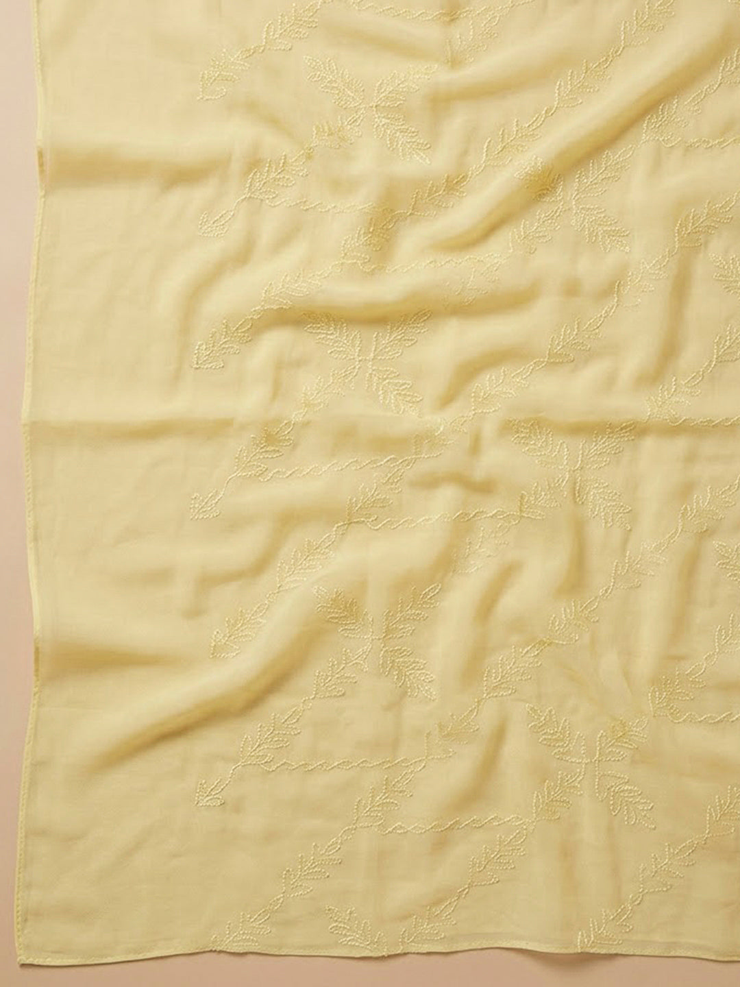 Yellow Cotton Blend Printed Unstitched Dress Material