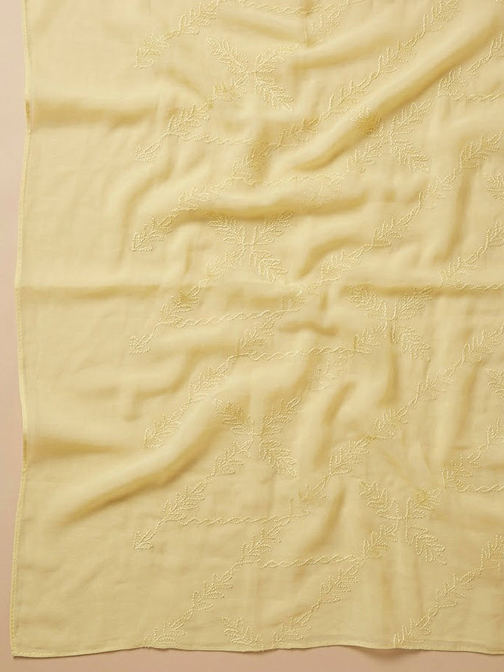 Yellow Cotton Blend Printed Unstitched Dress Material