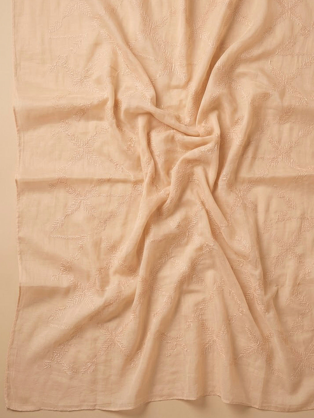 Beige Cotton Blend Printed Unstitched Dress Material