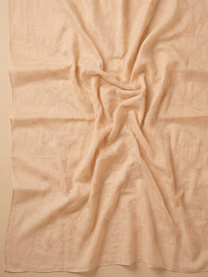 Beige Cotton Blend Printed Unstitched Dress Material