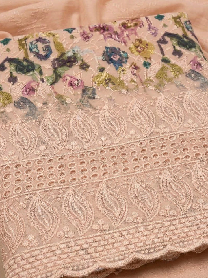 Peach Cotton Blend Printed Unstitched Dress Material