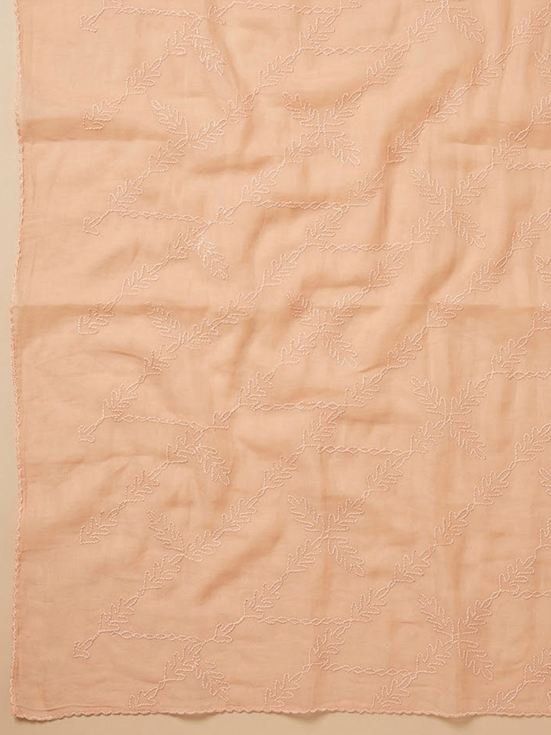 Peach Cotton Blend Printed Unstitched Dress Material