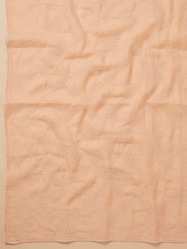 Peach Cotton Blend Printed Unstitched Dress Material