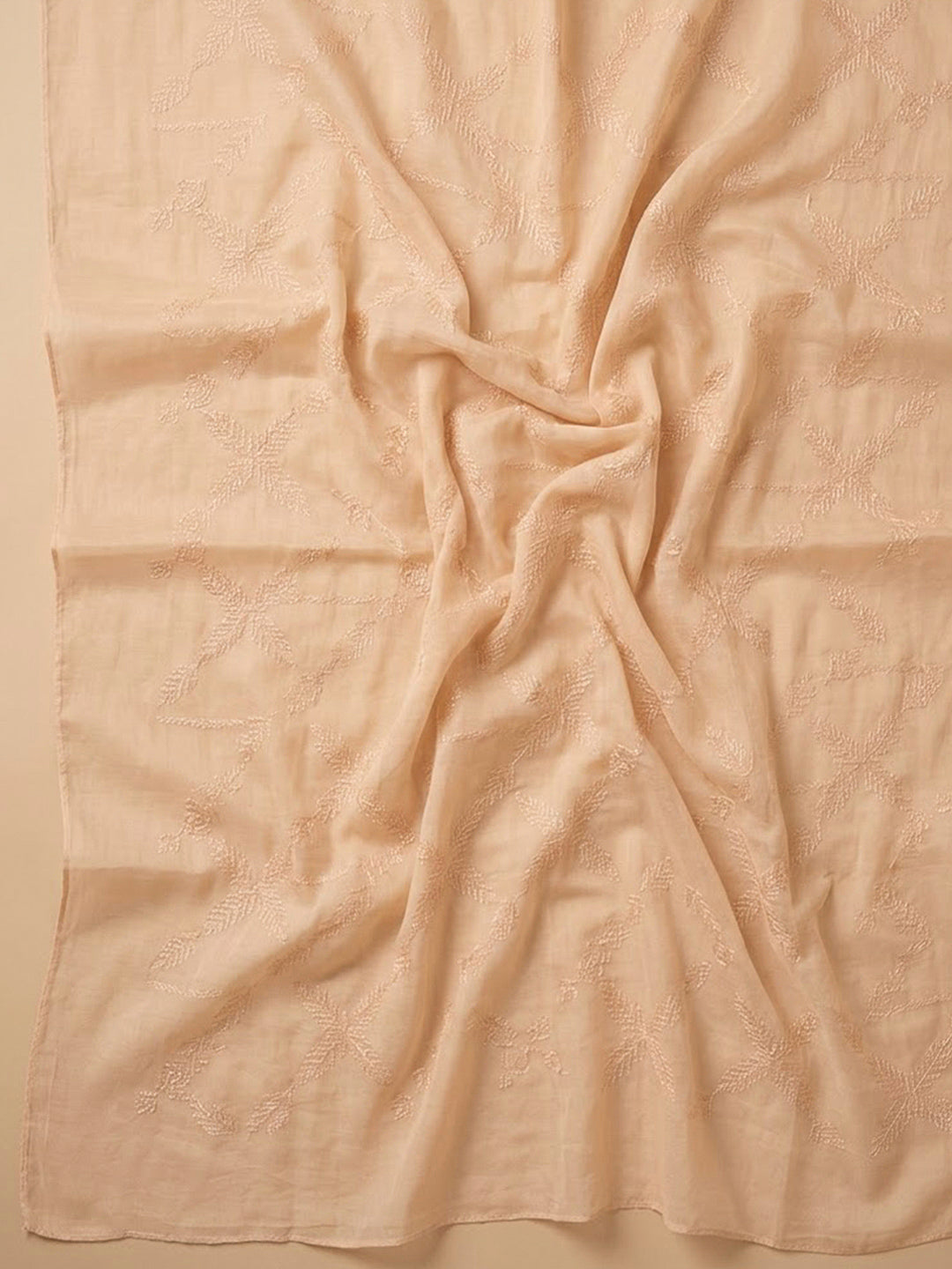 Beige Cotton Blend Printed Unstitched Dress Material
