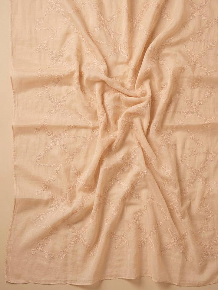 Beige Cotton Blend Printed Unstitched Dress Material