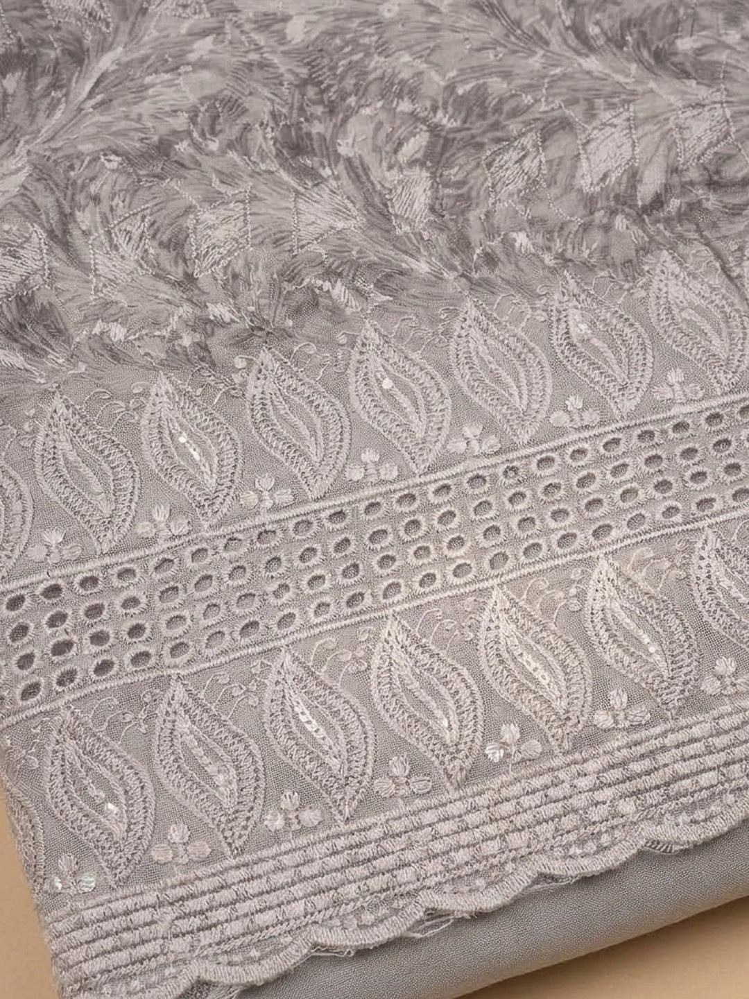 Grey Cotton Blend Printed Unstitched Dress Material